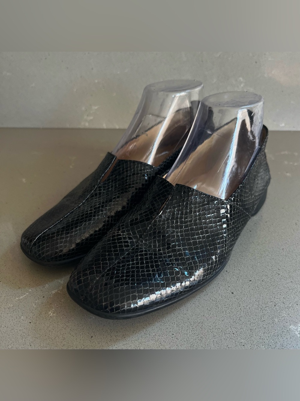 Brunate Made In Italy Leather Snakeskin Flats Square Toe Slip On Shoes Black 8 - Picture 2 of 12